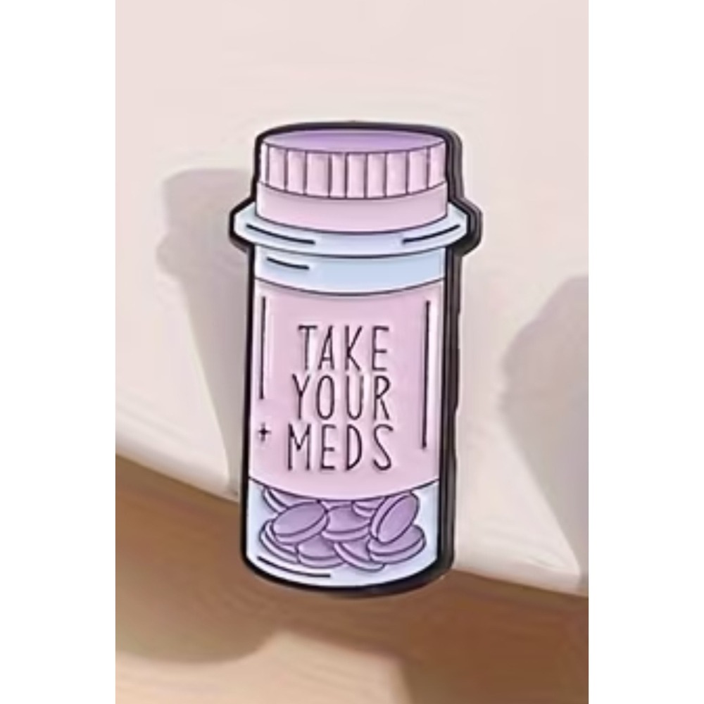 Take Your Meds Pill Bottle Enamel Pin Pastel Pink Purple Mental Health Reminder